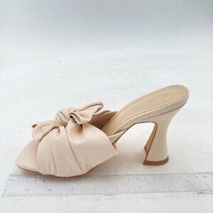Women's High Heel Square Slide Sandal，Mules Puffy Knot Square Open Toe